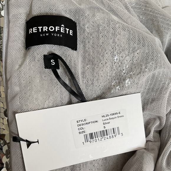 Retrofete Lucia Sequin Embellished Long Sleeve High Neck Silver Maxi Dress Sz S - Picture 8 of 9